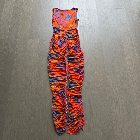 Ronny Kobo Alexander Maxi Dress Ruched Tie Dye Orange Stretch Jersey - SMALL - Picture 3 of 9